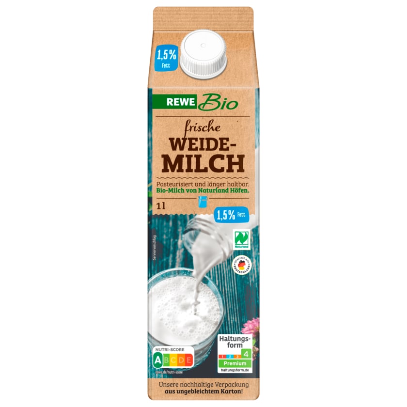 REWE Bio frische fettarme Milch 1,5% 1l